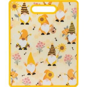 Kitchen Plastic Cutting Board (12"x15") SUNFLOWERS,BEES & GNOMES,yellow frame,HL